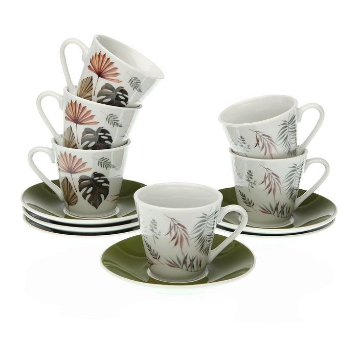 Conjunto de Chávenas de Café Roxanne Folhas Porcelana (6 Peças)