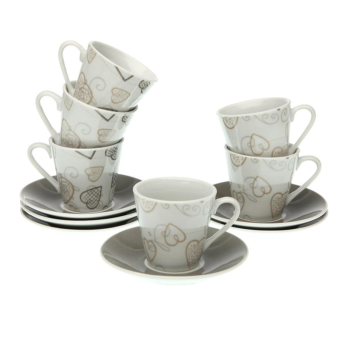 Conjunto de Chávenas de Café Cozy Corações Porcelana (6 Peças)