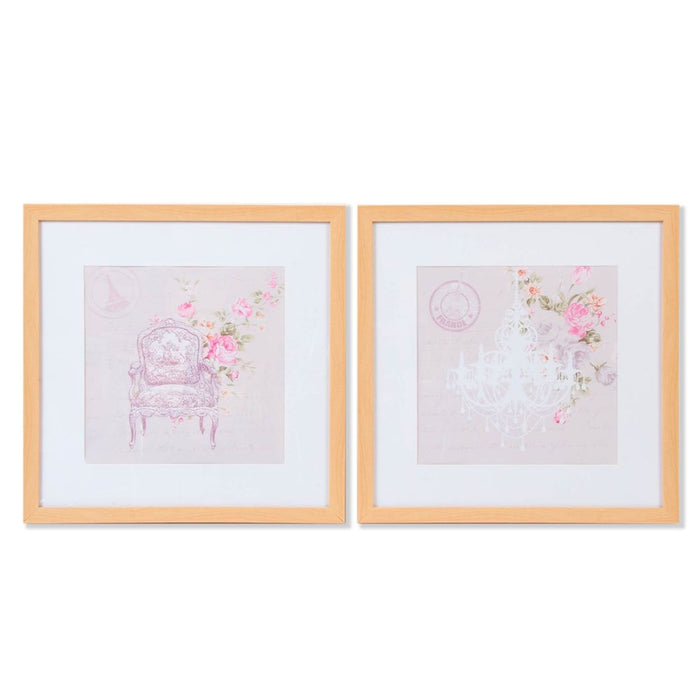 Pintura DKD Home Decor Shabby Chic Cristal Tela (2 pcs) (40 x 40 x 2.2 cm)