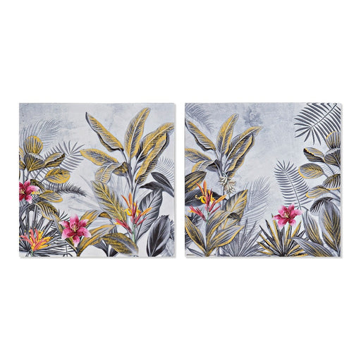 Pintura DKD Home Decor Planta Tropical 40 x 1.8 x 40 cm (2 pcs)