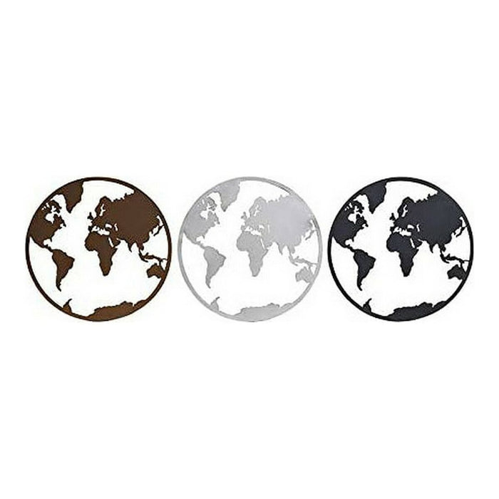 Figura Decorativa DKD Home Decor Mapa do Mundo Metal (3 pcs) (40 x 1 x 40 cm)