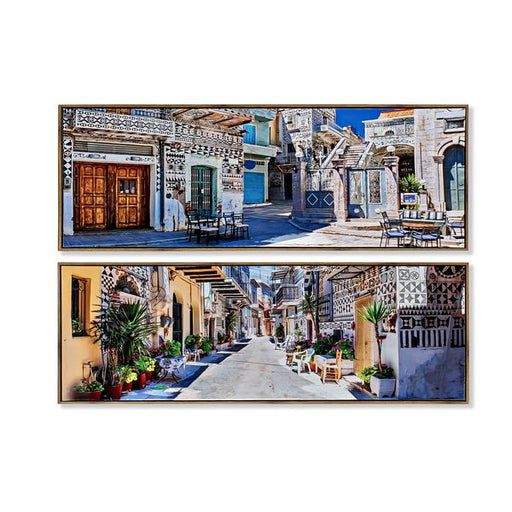 Pintura DKD Home Decor Casas Multicolor Lacado (2 pcs) (120 x 2 x 40 cm)