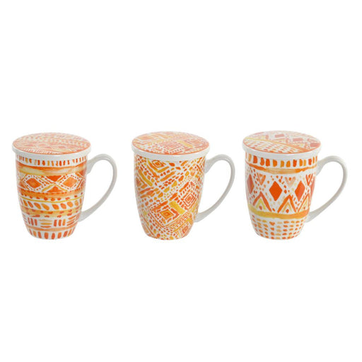 Chávena com Filtro para Infusões DKD Home Decor Laranja Aço inoxidável Porcelana (380 ml) (3 pcs)