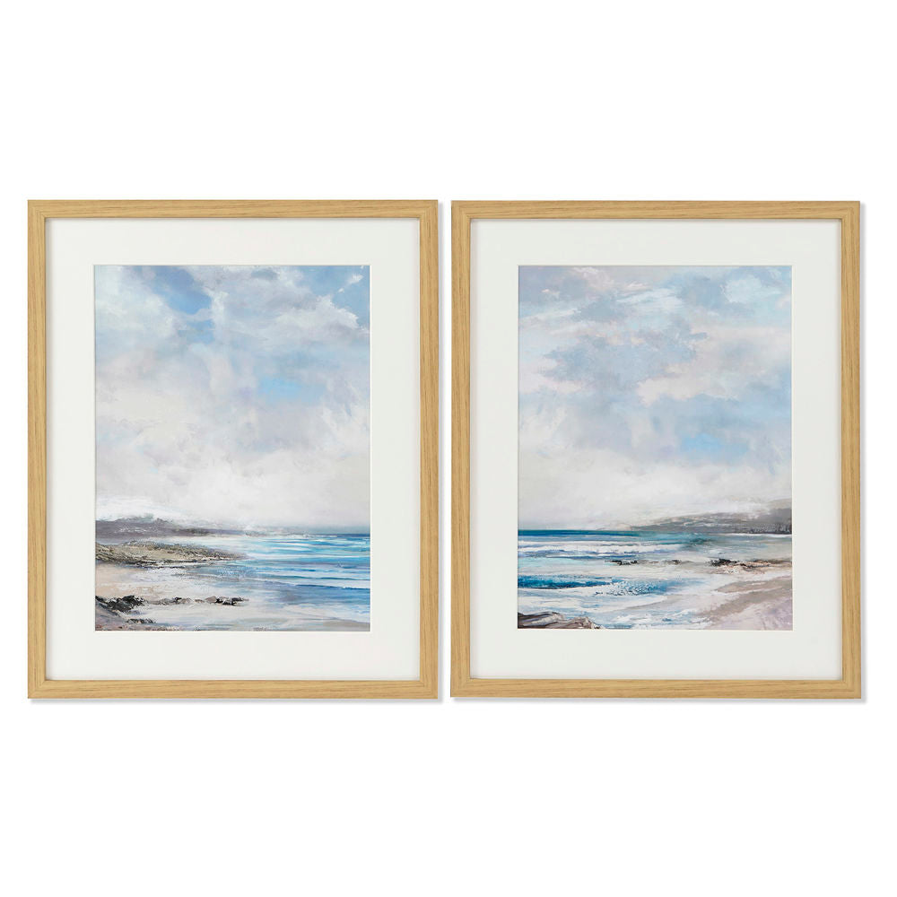 Pintura DKD Home Decor Cristal Tela Praia (2 pcs) (43 x 3 x 53 cm)