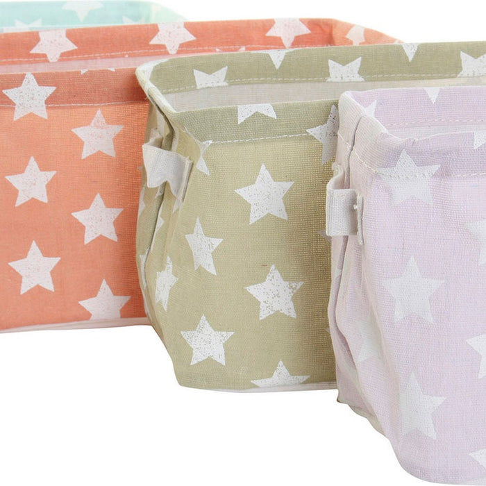 Conjunto de Cestas DKD Home Decor Estrelas Poliéster Algodão (4 pcs)