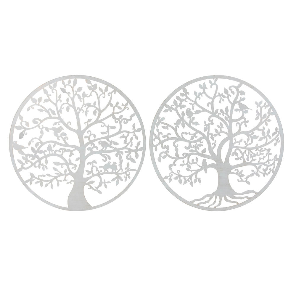 Decoração de Parede DKD Home Decor Branco Metal Árvore (2 pcs) (99 x 1 x 99 cm)