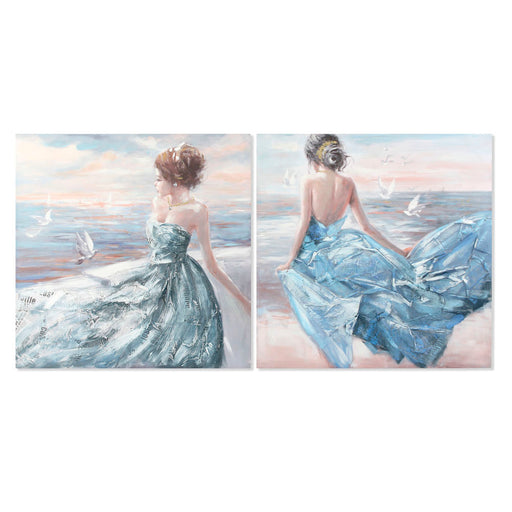 Pintura DKD Home Decor Tela Mulher (2 pcs) (100 x 3 x 100 cm)