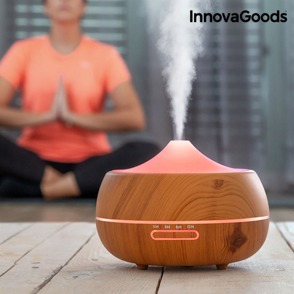 Humidificador Difusor de Aromas com LED Multicores Wooden-Effect InnovaGoods